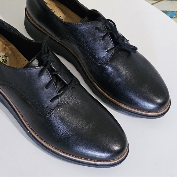 Clarks SHARON RAE Lace Up Black Leather Wedge Comfort Oxford Shoes Women's 9.5 - Picture 11 of 16